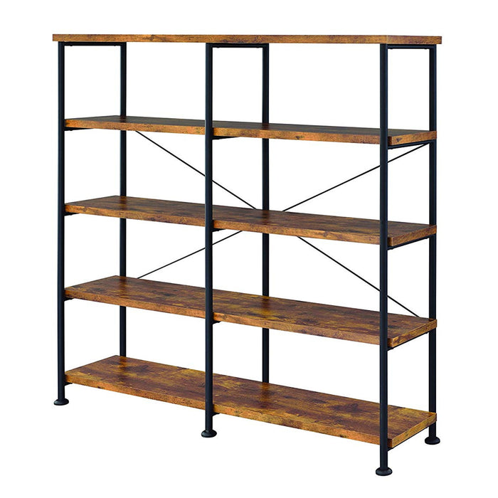 DunaWest 63 Inch Industrial 4 Tier Shelf Bookshelf, Particleboard, Metal Frame, Brown, Black