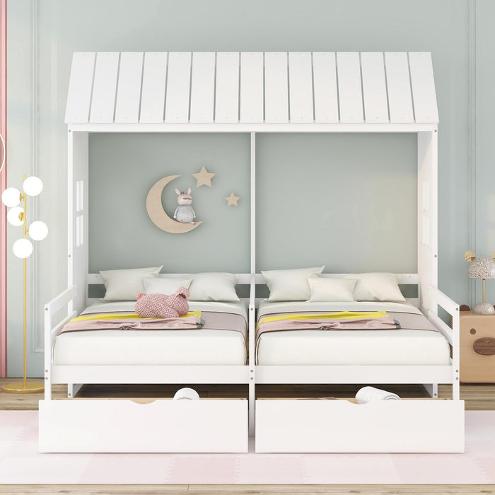 New Space Twin Twin House Bed with 2 Drawers White