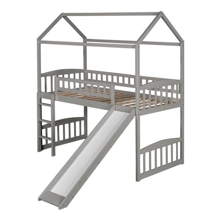 Twin Loft Bed with Slide, House Bed with Slide