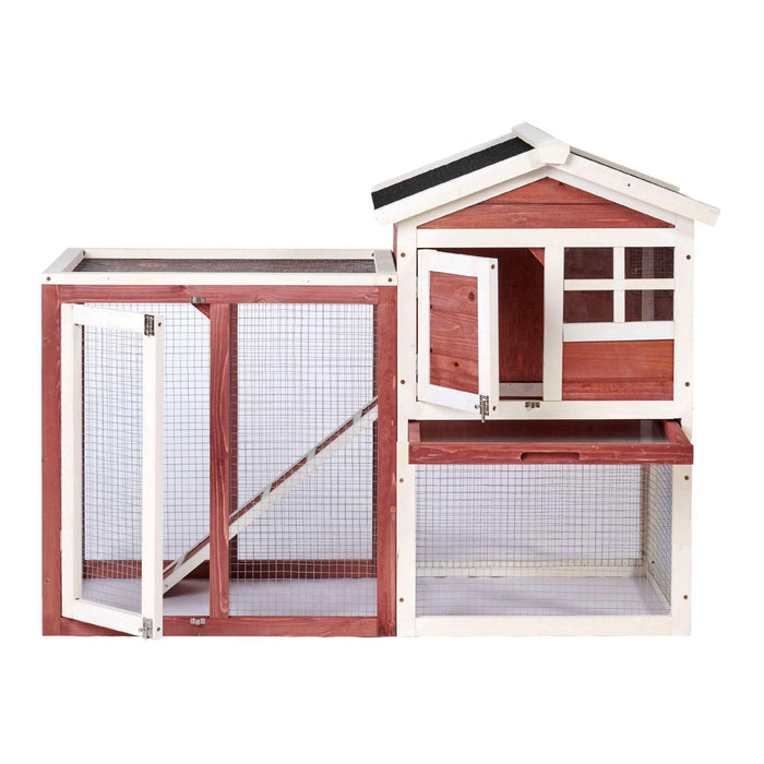 48 in. Large Chicken Coop Wooden Rabbit Hutch Auburn and White