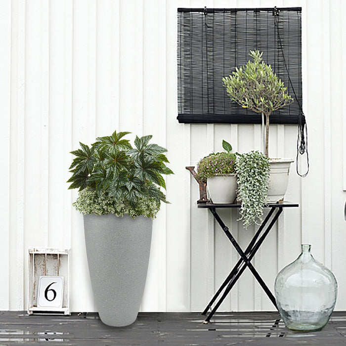 2 Pcs 20" H Tall Planters Plastic Plant Pots with Drainge, 11" W Large Round Tree Pot with Marble Pattern, Light Grey