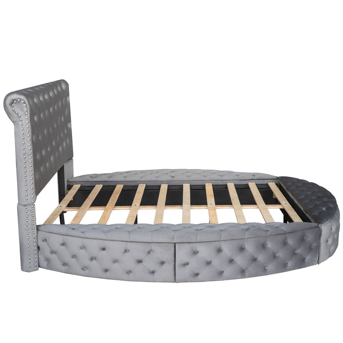 New Space Full Size Round Shape Upholstery Low Profile Storage Platform Bed