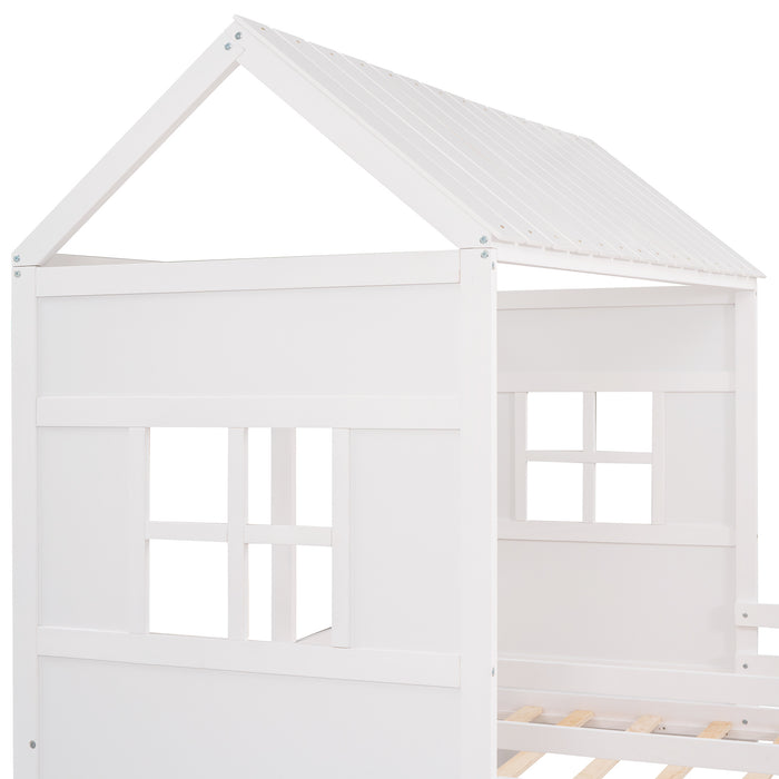 New Space Twin Twin House Bed with 2 Drawers White