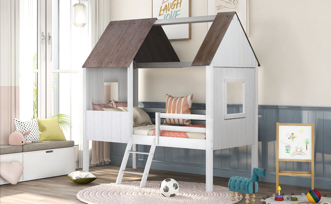 MyRoom Twin Size Low Loft Wood House Bed