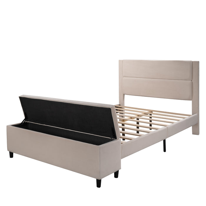 New Space Queen Size Storage Bed Upholstered Platform Bed with a Cushioned Ottoman