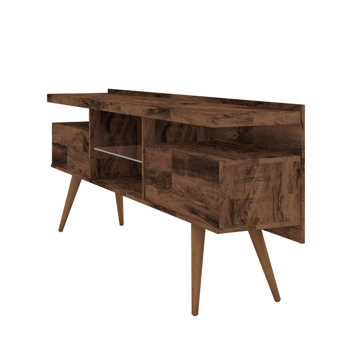 DunaWest 63 Inch Wooden Entertainment TV Media Stand with 4 Open Compartments, Brown