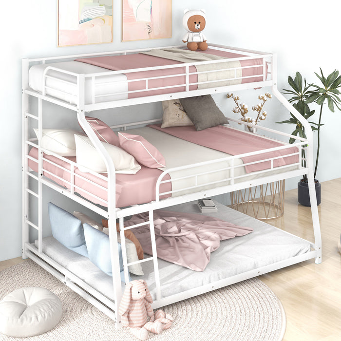 Simple Durable Bunk Bed with Long and Short Ladder and Guardrails