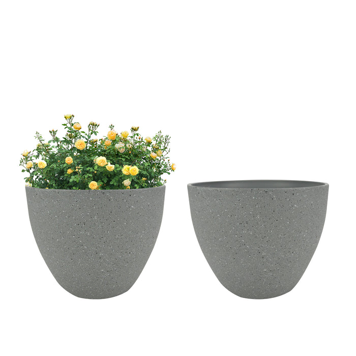 2 Pcs 9" Round Plant Pots, Flower Pots with Drainage Holes, Light Gray