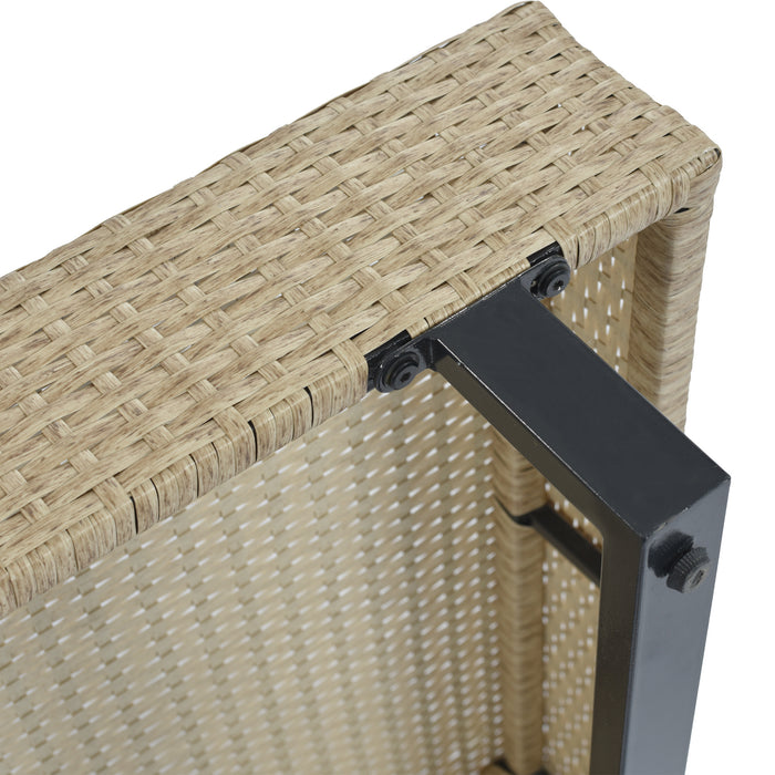 3-piece Outdoor Wicker Sofa Patio Furniture Set, L-shaped Corner Sofa, Water And UV Protected, Two Glass Table, Adjustable Feet And 3.1" Thicker Cushion, Light Gray Cushion and Beige Wicker