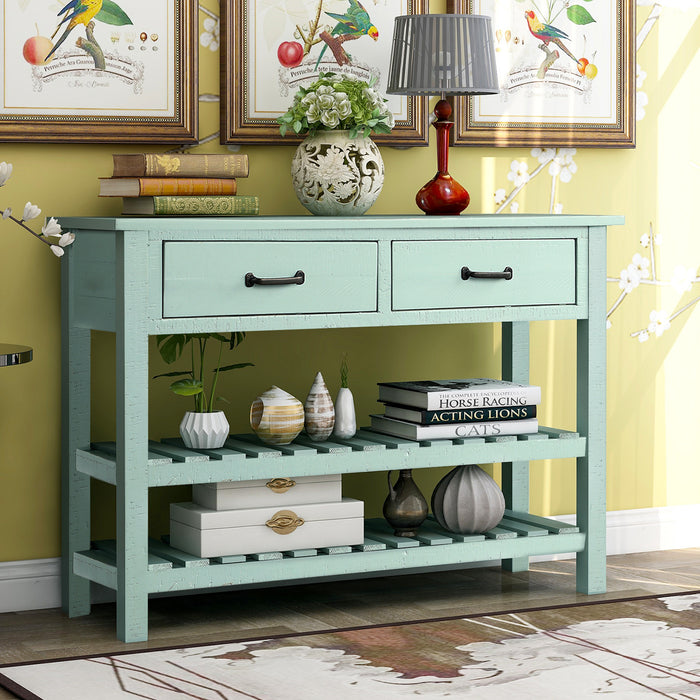 Retro Console Table for Entryway with Drawers (Antique Blue)