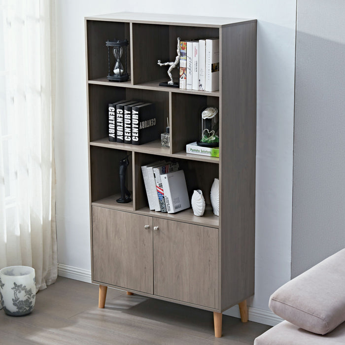67\" Bookcase with Doors, 3-tier Bookshelf