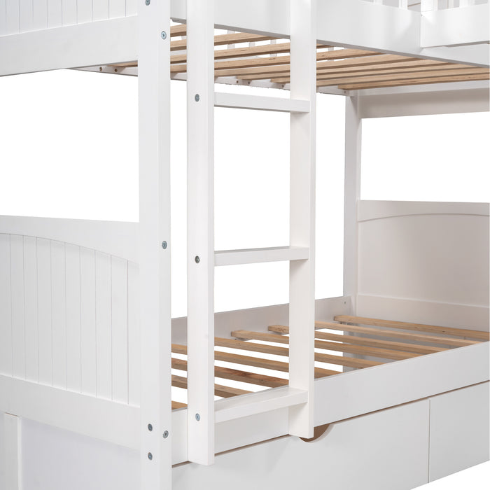 Twin Size Bunk Bed with a Loft Bed attached, with Two Drawers,White