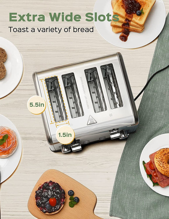 Toaster 4 Slice, Extra Wide Slots, 2 Independent Toasting Controls, Silver RT