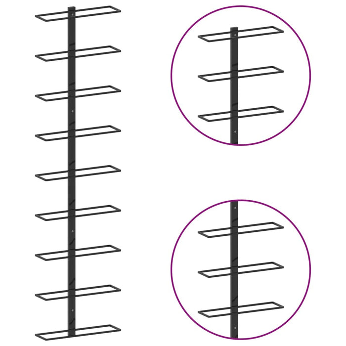 Wall-mounted Wine Rack for 9 Bottles Black Iron