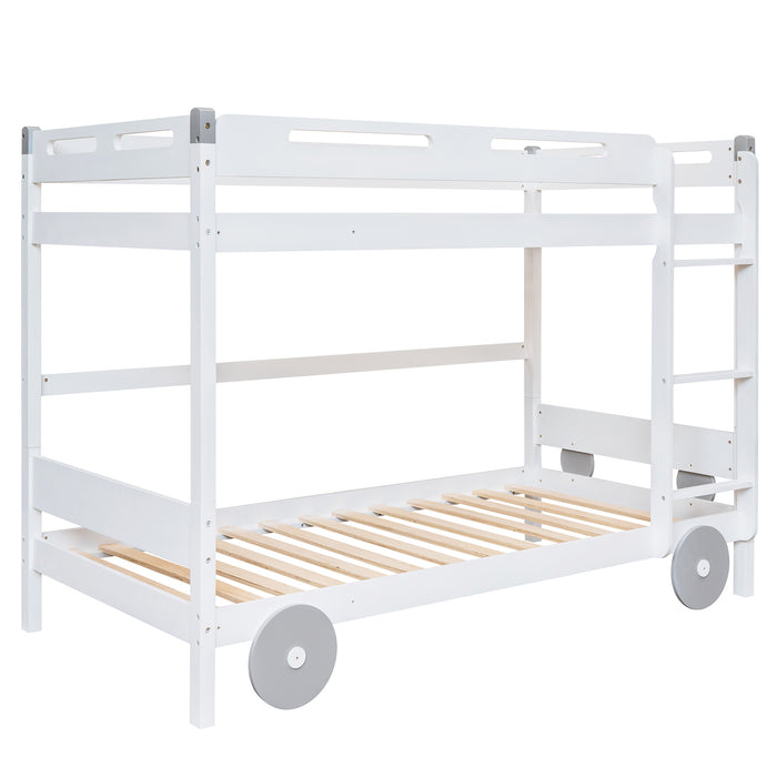 New Space Twin Size Car-Shaped Convertible Bunk Bed, White