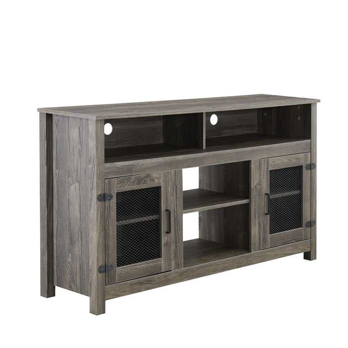 Modern Farmhouse TV Stand with Electric Fireplace, Fit up to 65" Flat Screen TV with Storage Cabinet and Adjustable Shelves Industrial Entertainment Center for Living Room, Grey