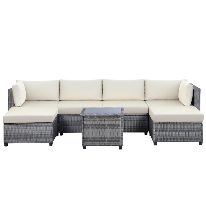 7 Piece Rattan Sectional Seating Group with Cushions, Outdoor Ratten Sofa NEW!