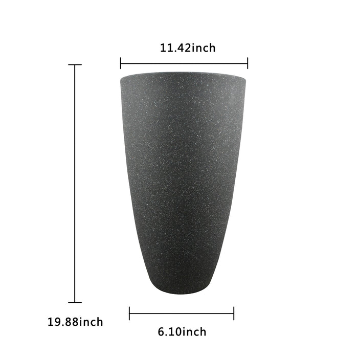 2 Pcs 20" H Tall Planters Plastic Plant Pots with Drainge, 11" W Large Round Tree Pot with Marble Pattern, Black