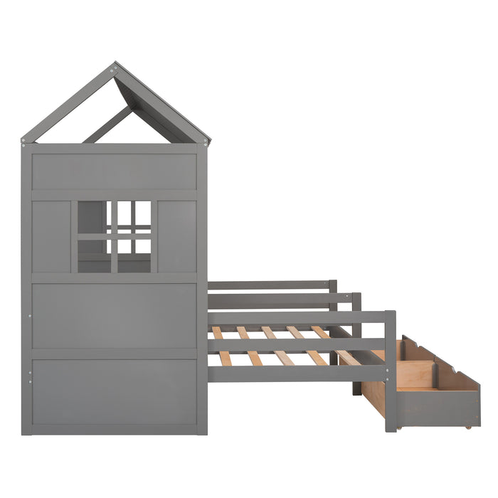 New Space Twin Twin House Bed with 2 Drawers White