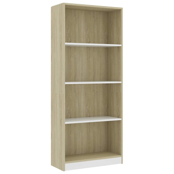 4-Tier Book Cabinet White and Sonoma Oak 23.6"x9.4"x55.9" Chipboard (AU only)