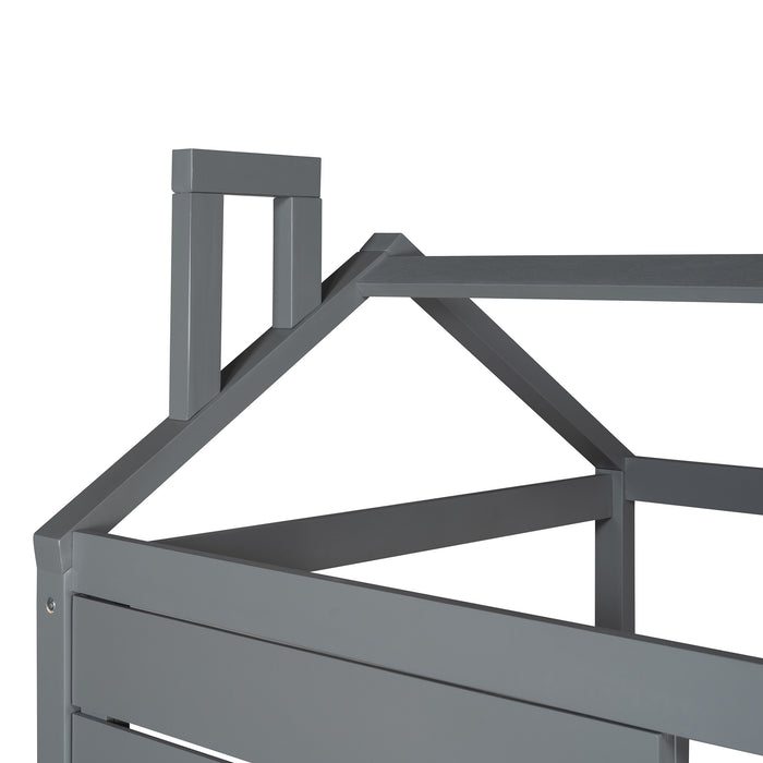 Twin Size House Bed Wood Bed with Two Drawers