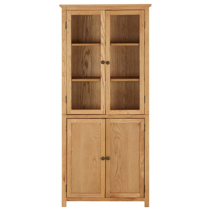 Bookcase 4 Doors 35.4"x13.8"x78.7" Solid Oak Wood and Glass