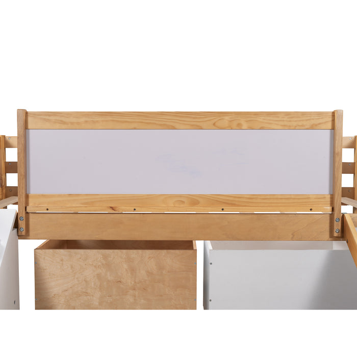 New Space Twin size Low Loft Bed Wooden Bed with Two Storage Boxes