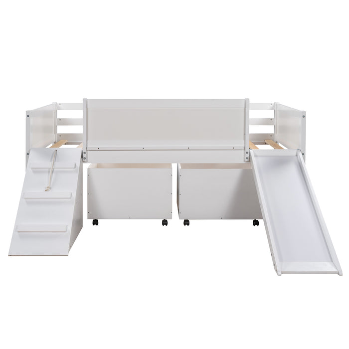 New Space Twin size Low Loft Bed Wooden Bed with Two Storage Boxes