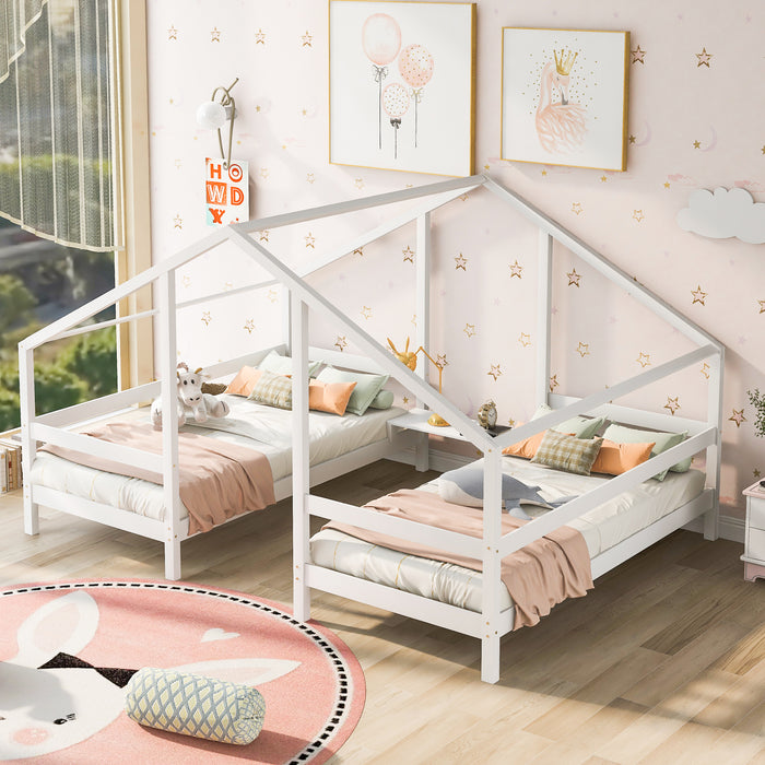 Double Twin Size Triangular House Beds with Built-in Table