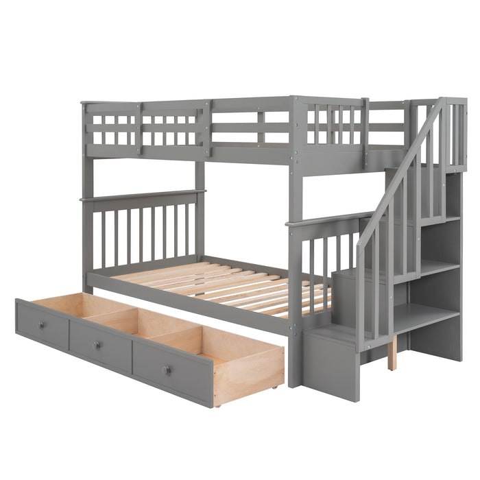 MyRoom Stairway Twin-Over-Twin Bunk Bed with Three Drawers