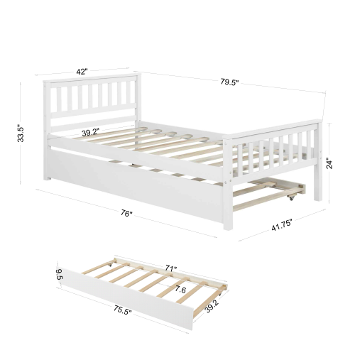 Twin Bed with trundle,White
