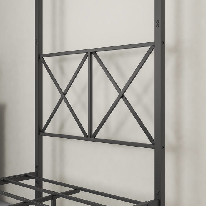 Metal Canopy Bed Frame Platform with X Shaped Twin Black
