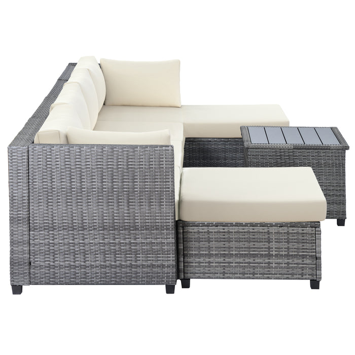 7 Piece Rattan Sectional Seating Group with Cushions, Outdoor Ratten Sofa NEW!