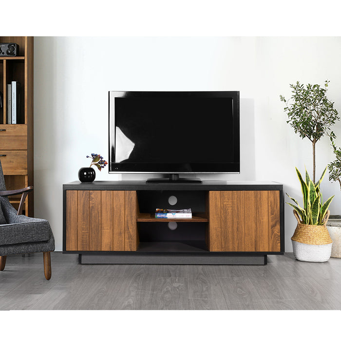 Modern TV Stand for TVs up to 60 Inch, Wood TV Cabinet with Storage for Living Room, Brown/Black