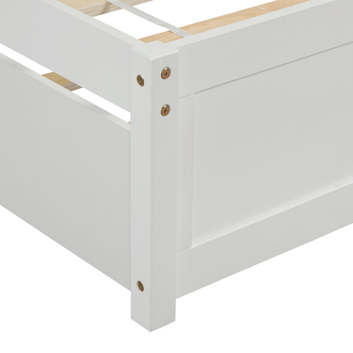 Twin size Platform Bed Wood Bed Frame with Trundle, White RT