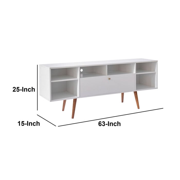 DunaWest Wooden Entertainment TV Stand with Drop Down Storage, White and Brown