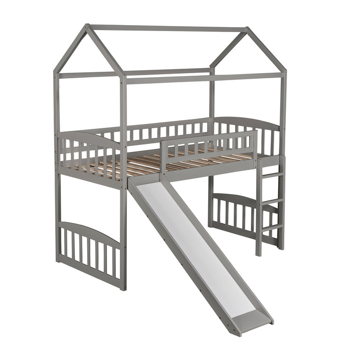 Twin Loft Bed with Slide, House Bed with Slide