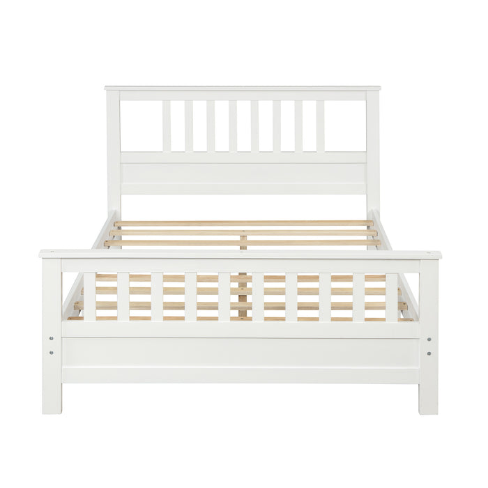 Full Platform Bed, Wood Platform Bed Frame with Headboard and Footboard, Easy Assembly, White RT