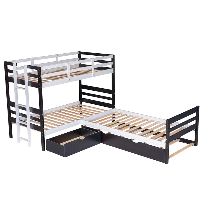 New Space Twin Size L-Shaped Bunk Bed and Platform Bed
