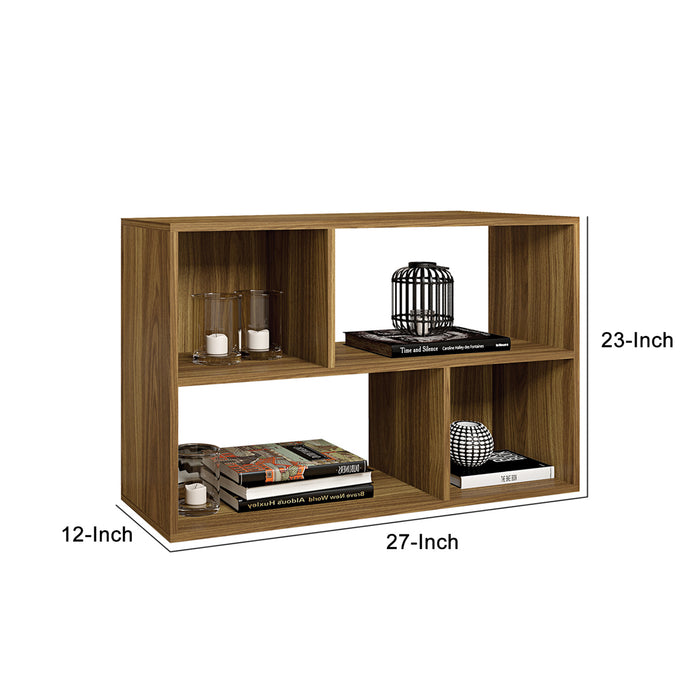 DunaWest Valerie 23 Inch Wooden Bookcase with 4 Compartments and Grains, Honey Brown