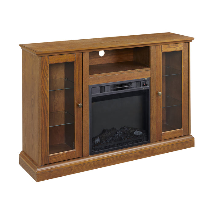 Modern Electric Fireplace TV Stand Fit up to 55" Flat Screen TV with Storage Cabinet Adjustable Tempered Glass Shelves Wood Veneer Tall Entertainment Center for Living Room, Espresso