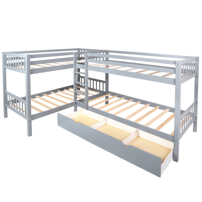 Dormido Twin L-Shaped Bunk Ded with Drawers