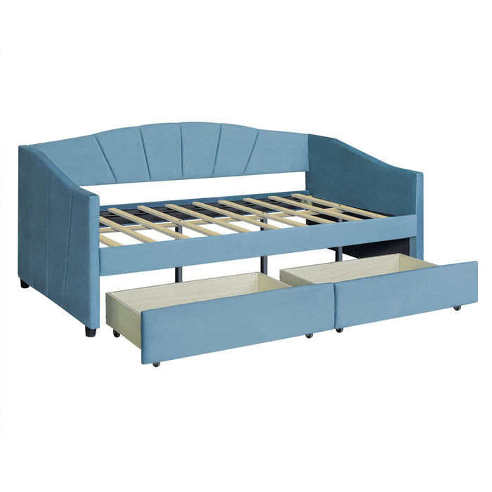 New Space Upholstered daybed Twin Size with Two Drawers and Wood Slat Suppot