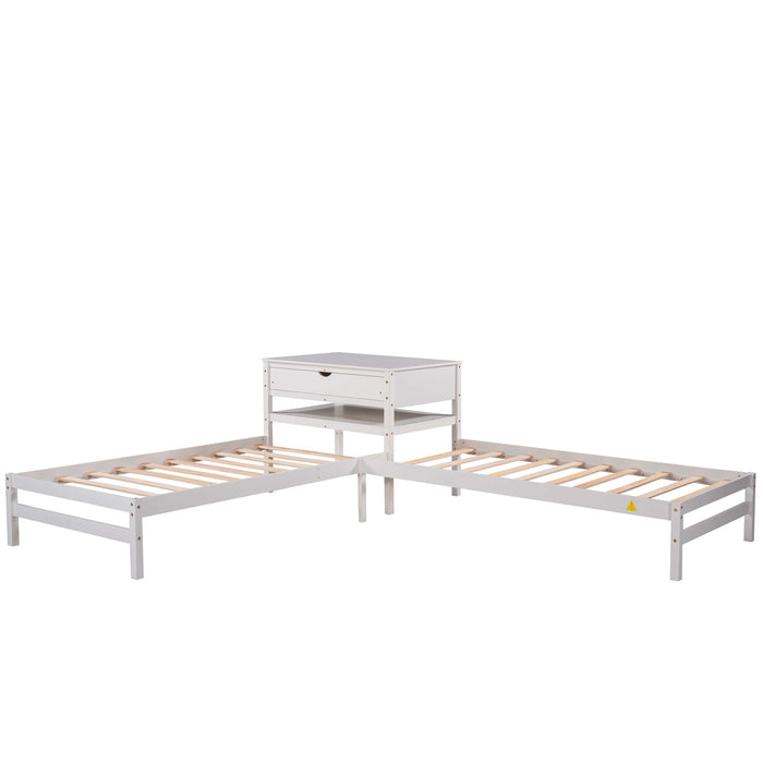 Grenco Twin Size L-Shaped Platform Beds with Drawers