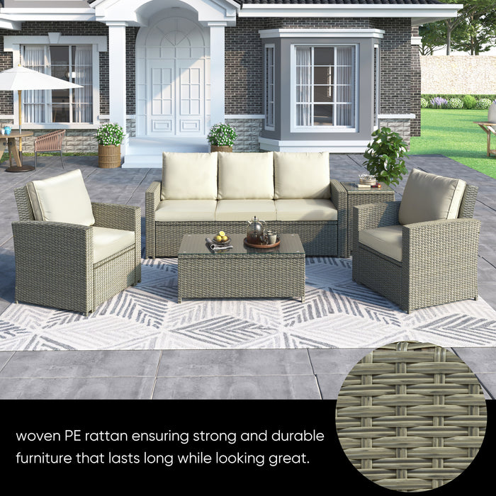 5-Piece Classic Rattan Sectional Seating Group Set