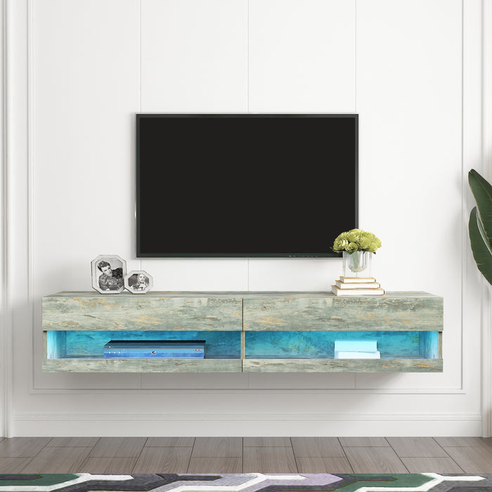 180 Wall Mounted Floating 80" TV Stand with 20 Color LEDs Grey