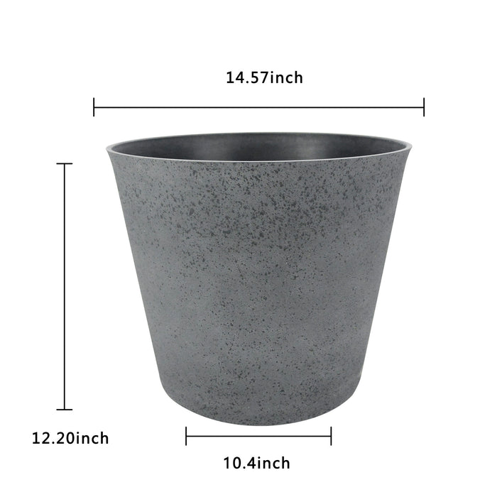 2 Pcs 15" Round Plant Pots with Drainage Holes, Dark Grey