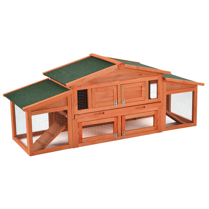70-Inch Wood Rabbit Hutch Outdoor Pet House Chicken Coop for Small Animals with 2 Run Play Area
