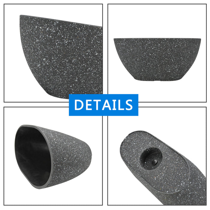 2 Pcs 14" Oval Plant Pots, Flower Pots with Drainage Holes, Plastic Planter with Marble Pattern for Home Garden, Black