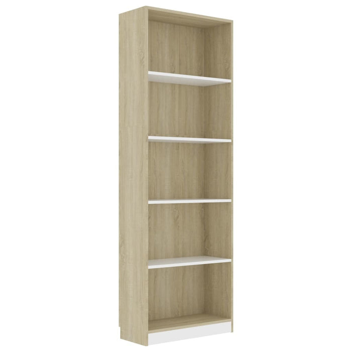 5-Tier Book Cabinet White and Sonoma Oak 23.6"x9.4"x68.9" Chipboard